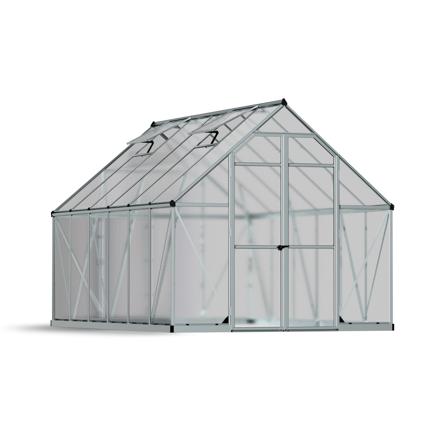 Palram - Canopia | Essence Greenhouse Kit - Silver With 4mm Twin-wall Polycarbonate Glazing