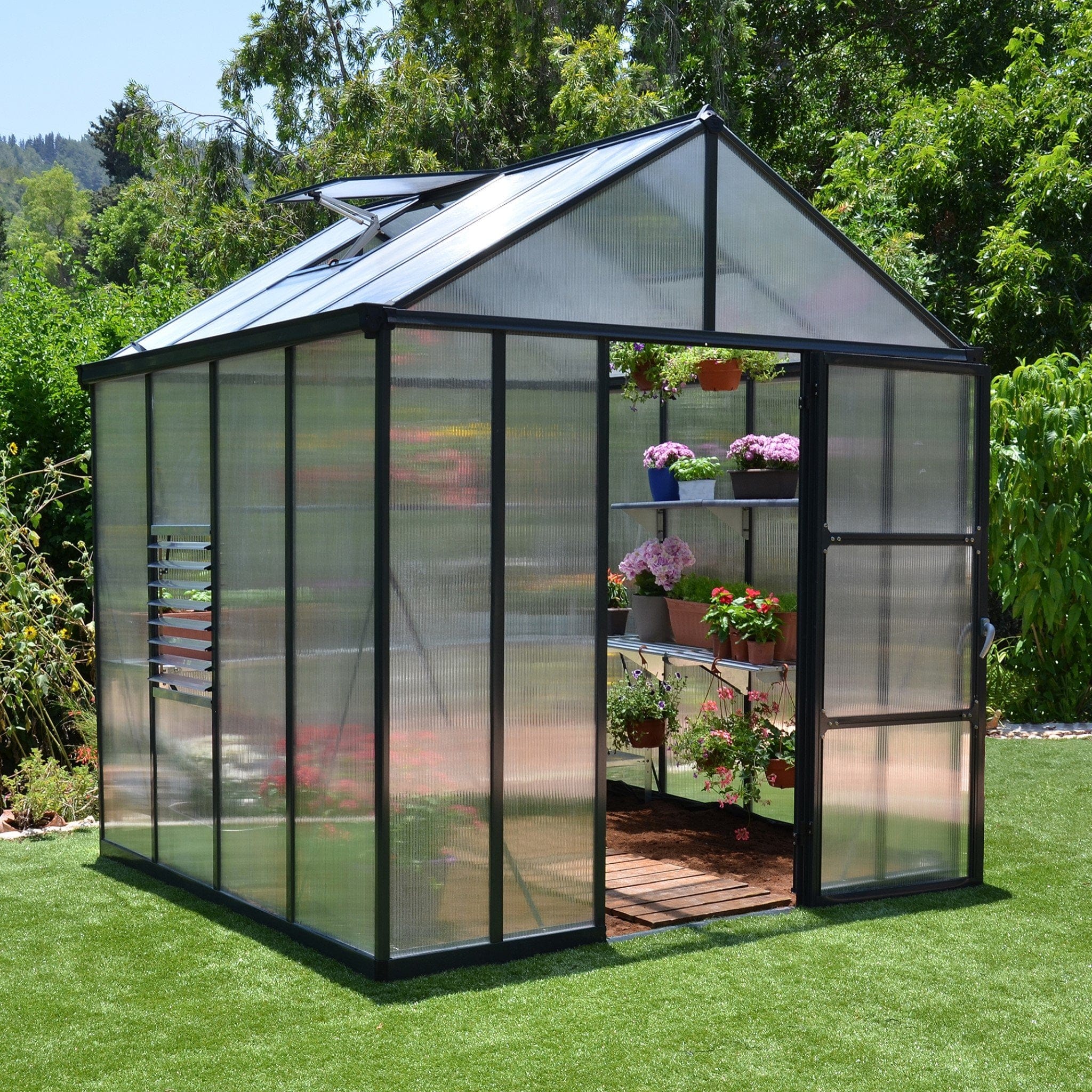 Palram - Canopia | Glory Premium Greenhouse Kit 8 Ft Wide - Gray With 10mm Twin-wall Polycarbonate Glazing