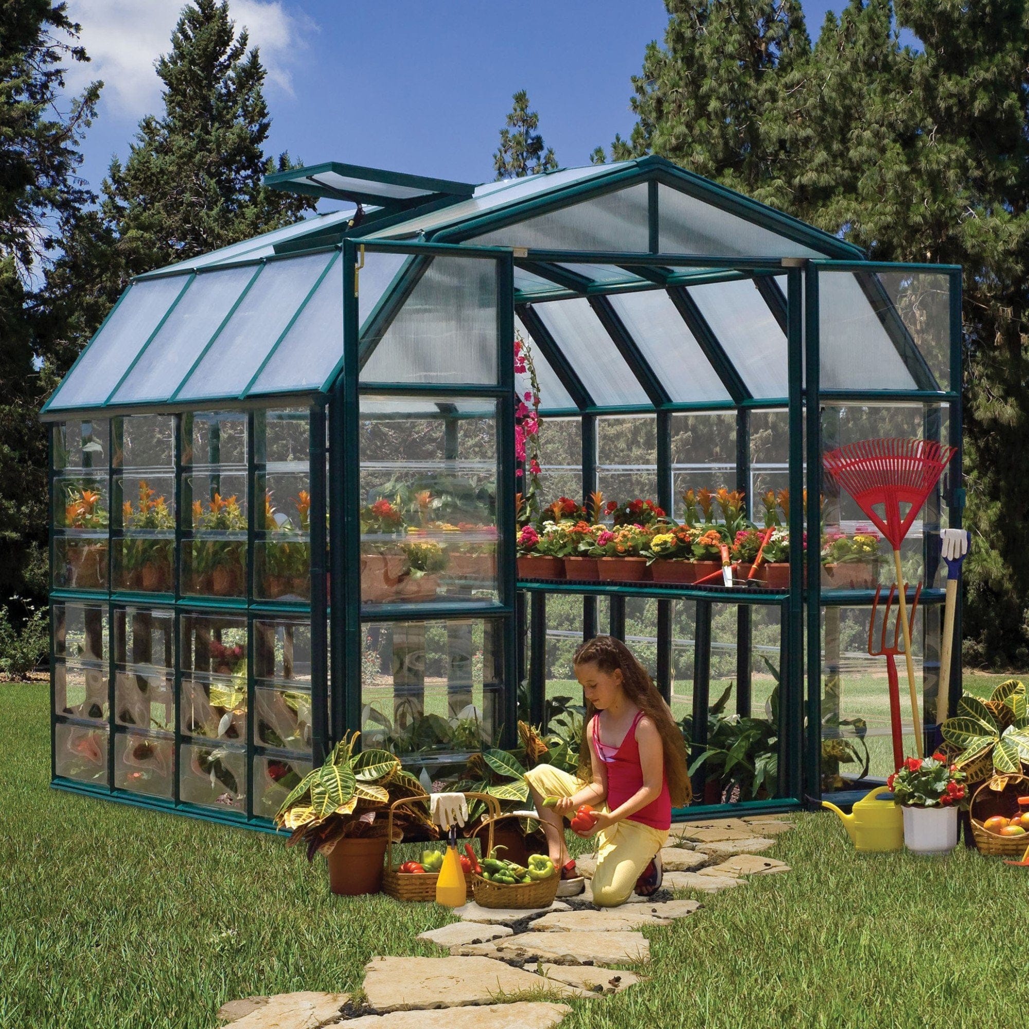 Palram - Canopia | Grand Gardener Greenhouse Kit - 8 Ft Wide - Clear With 0.8mm Polycarbonate Glazing