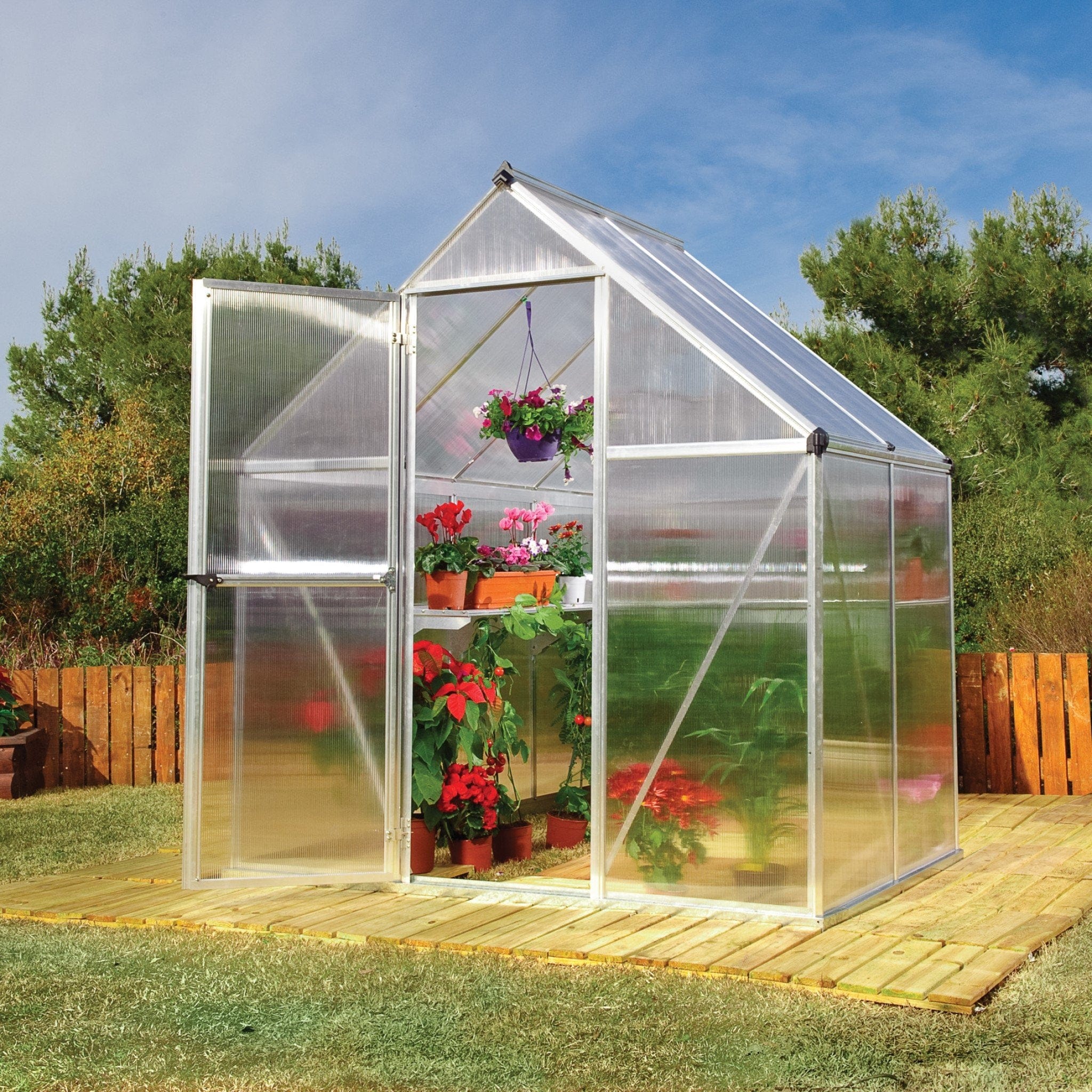 Palram - Canopia | Mythos Greenhouse Kit - 6 Ft Wide - Silver With 4mm Twin-wall Polycarbonate Glazing