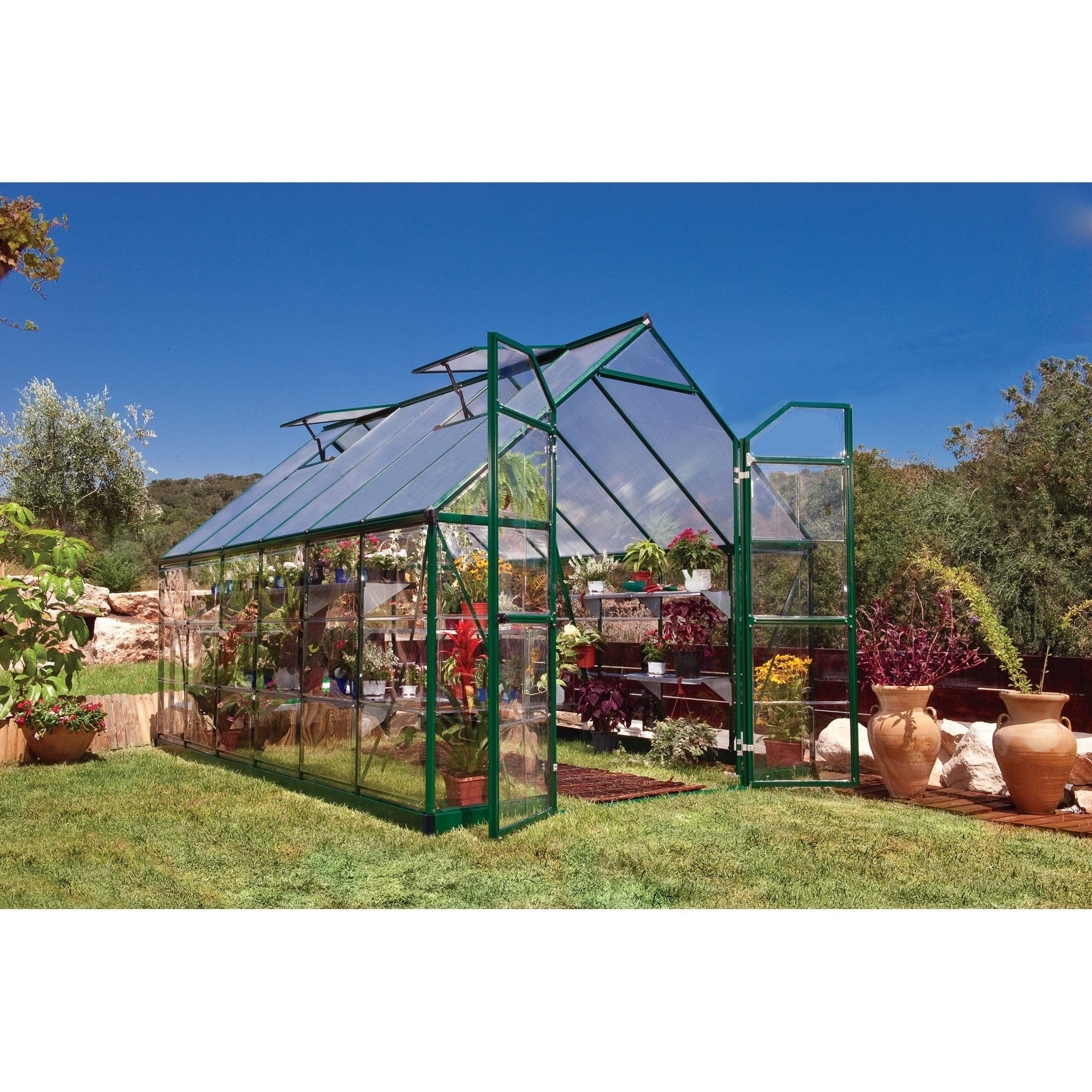Palram - Canopia | Balance Greenhouse Kit 8 Ft Wide - Green With 0.8mm Polycarbonate Glazing