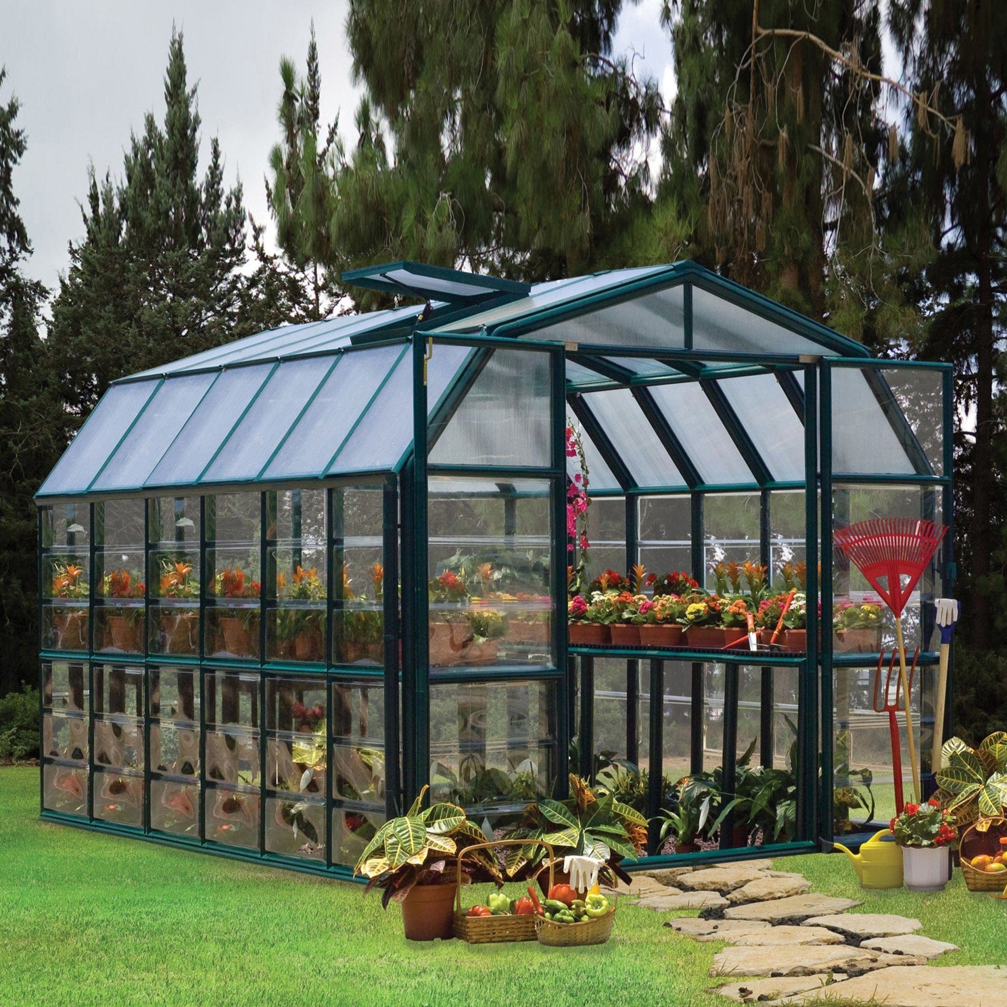 Palram - Canopia | Grand Gardener Greenhouse Kit - 8 Ft Wide - Clear With 0.8mm Polycarbonate Glazing