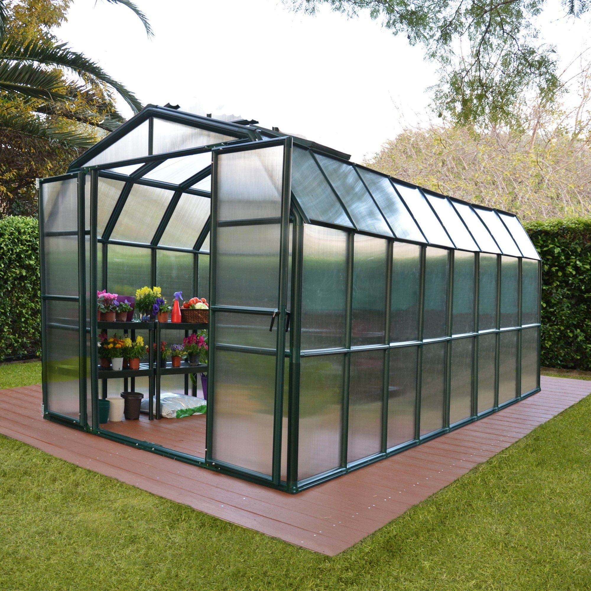 Palram - Canopia | Grand Gardener Greenhouse Kit - 8 Ft Wide - Green With 6mm Twin-wall Polycarbonate Glazing