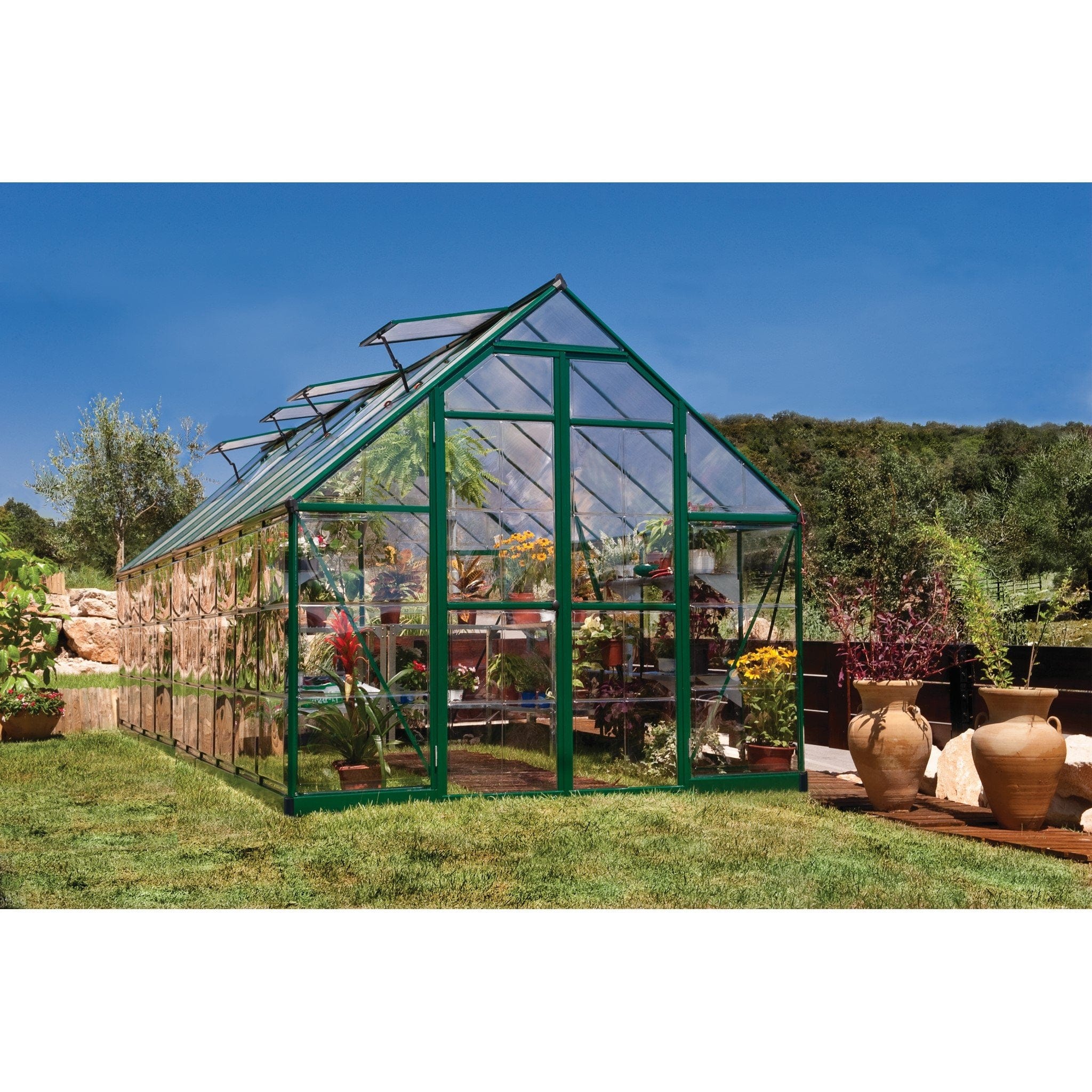 Palram - Canopia | Balance Greenhouse Kit 8 Ft Wide - Green With 0.8mm Polycarbonate Glazing