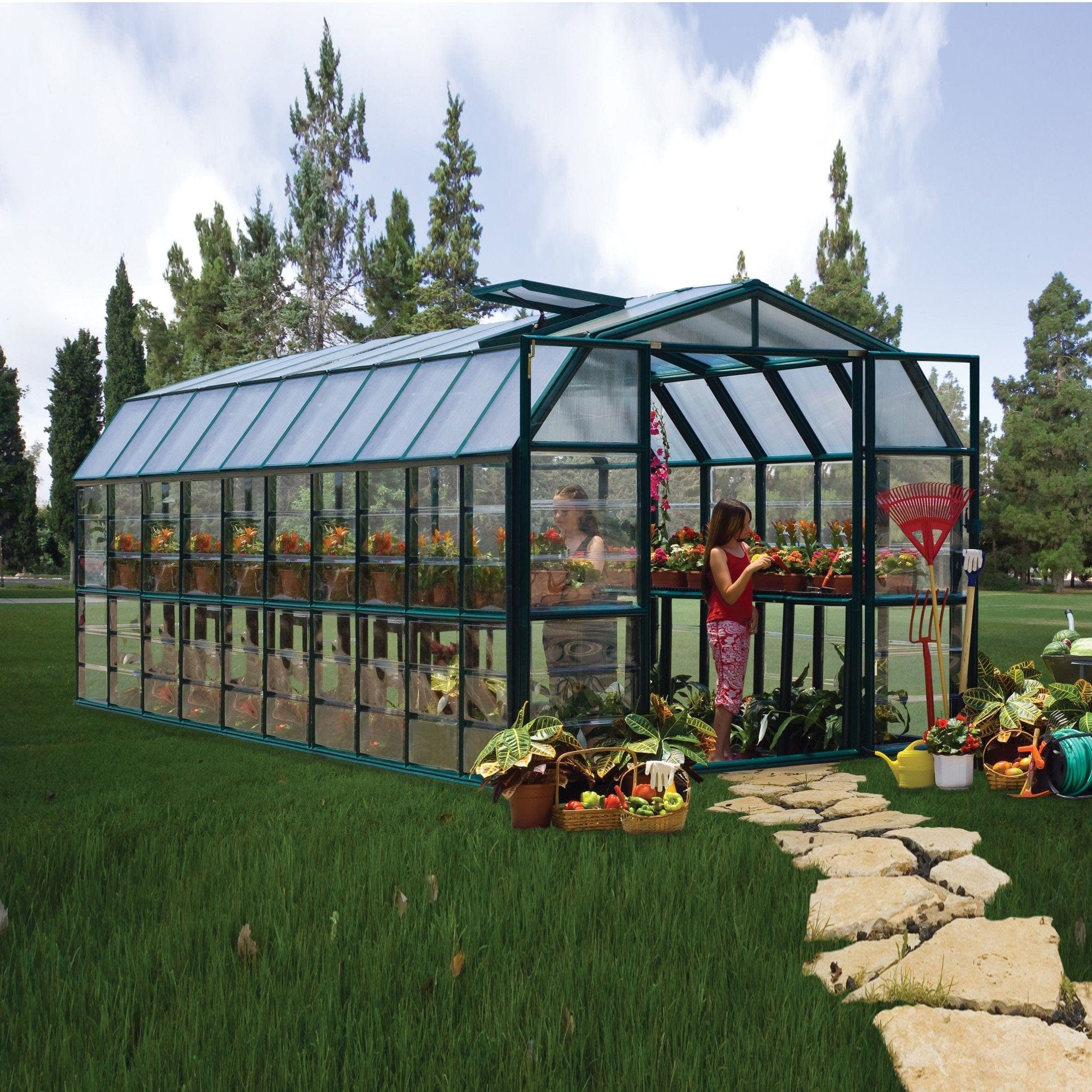 Palram - Canopia | Grand Gardener Greenhouse Kit - 8 Ft Wide - Clear With 0.8mm Polycarbonate Glazing