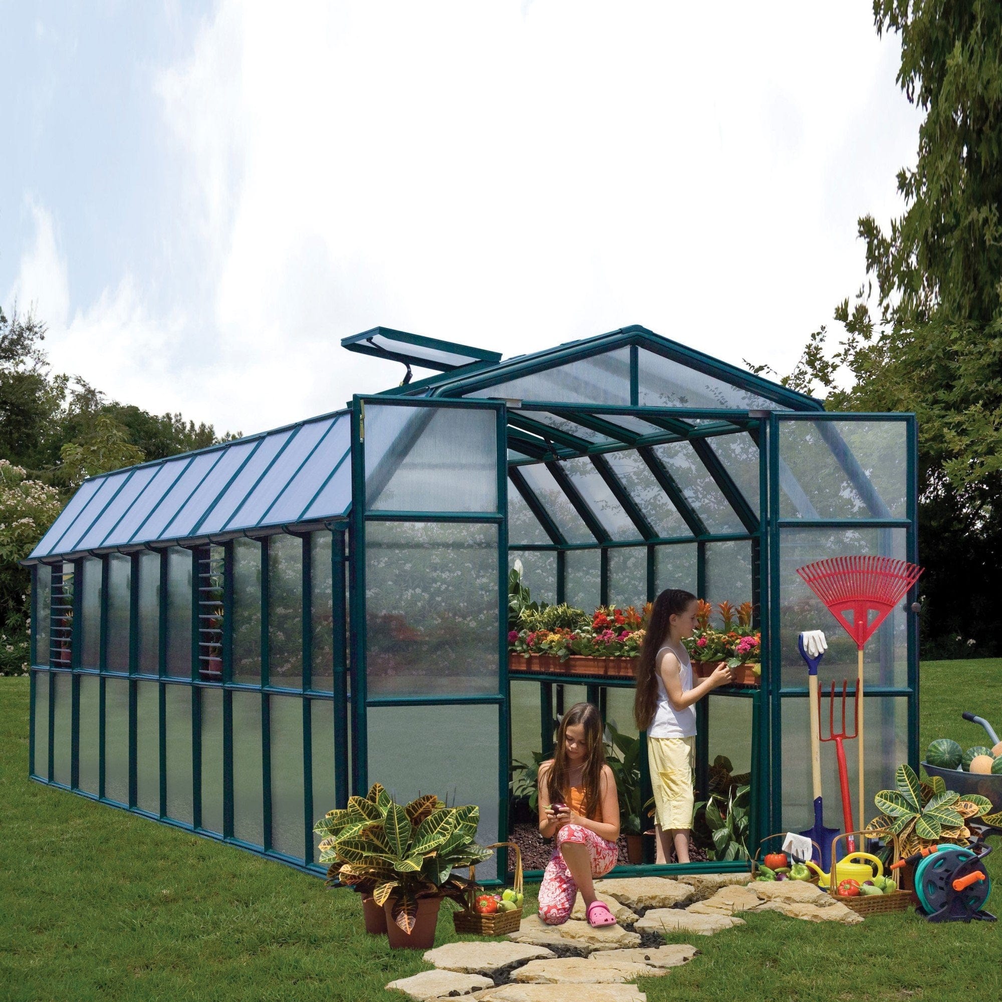 Palram - Canopia | Grand Gardener Greenhouse Kit - 8 Ft Wide - Green With 6mm Twin-wall Polycarbonate Glazing