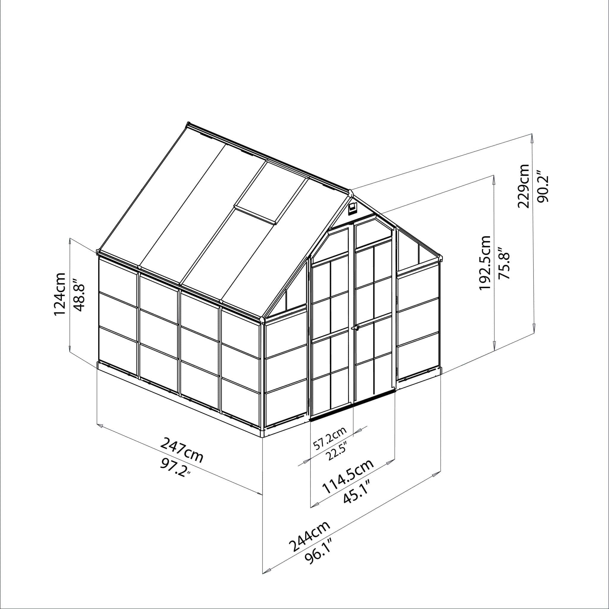 Palram - Canopia | Balance Greenhouse Kit 8 Ft Wide - Green With 0.8mm Polycarbonate Glazing