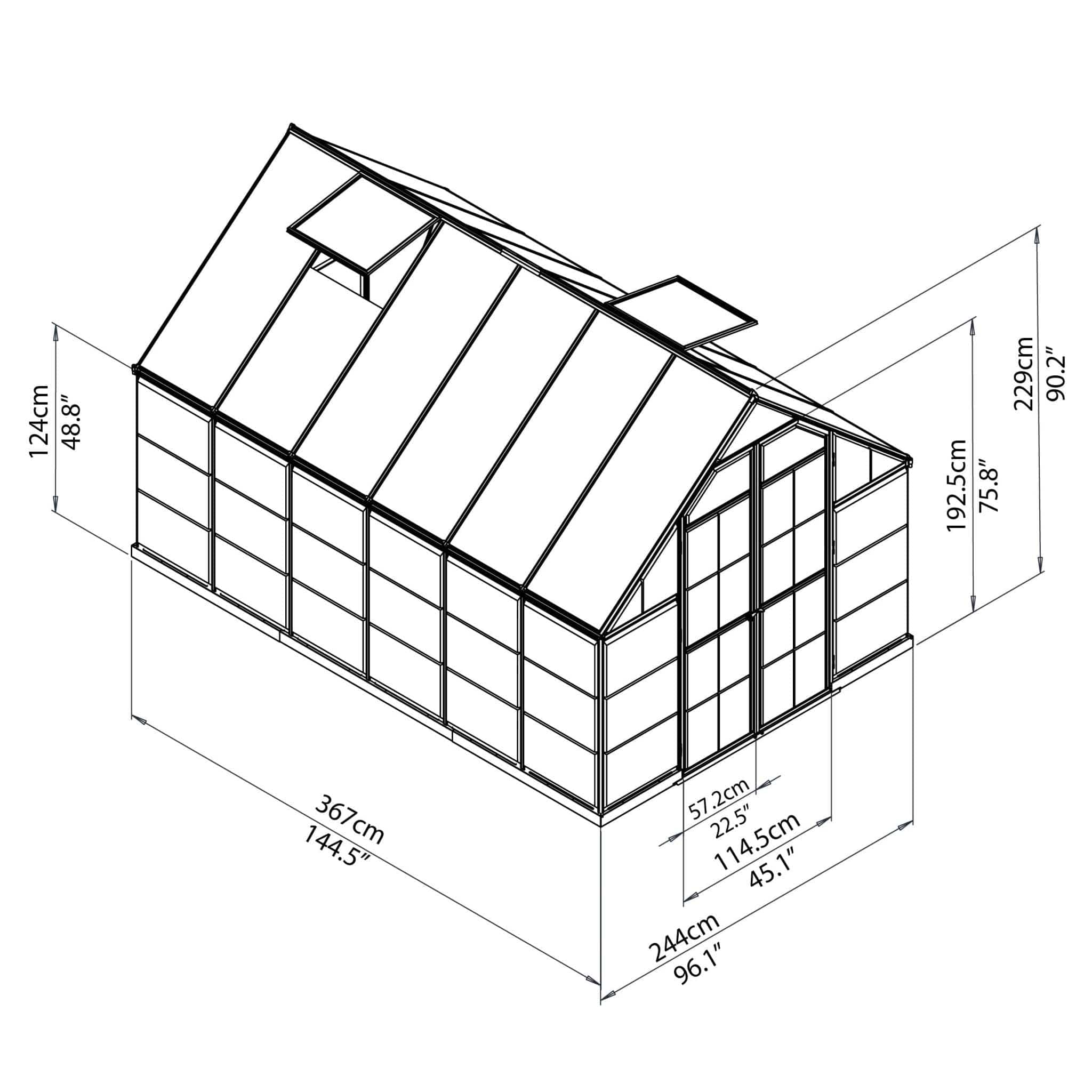 Palram - Canopia | Balance Greenhouse Kit 8 Ft Wide - Green With 0.8mm Polycarbonate Glazing