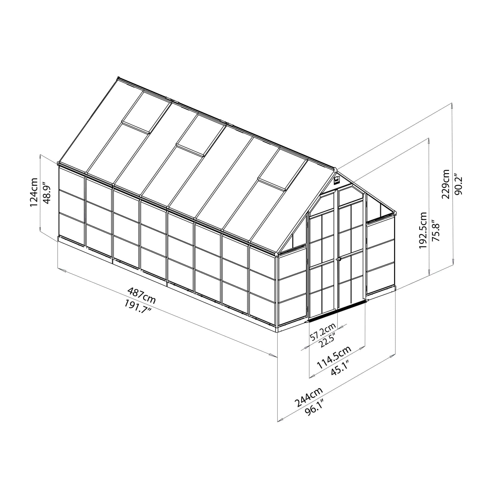 Palram - Canopia | Balance Greenhouse Kit 8 Ft Wide - Green With 0.8mm Polycarbonate Glazing