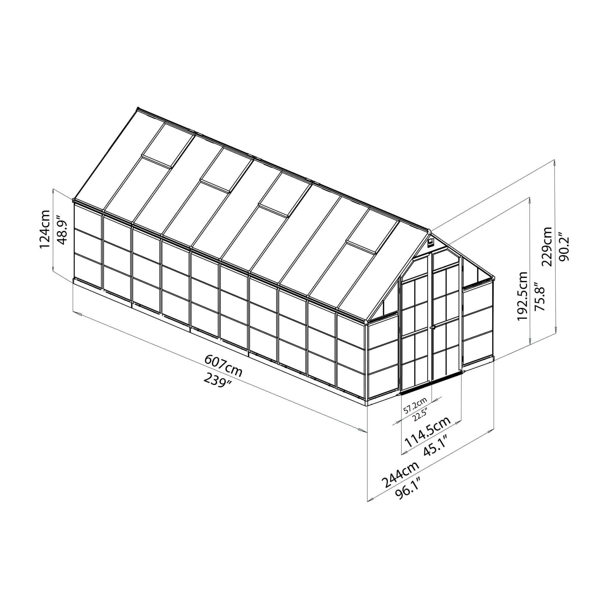 Palram - Canopia | Balance Greenhouse Kit 8 Ft Wide - Green With 0.8mm Polycarbonate Glazing