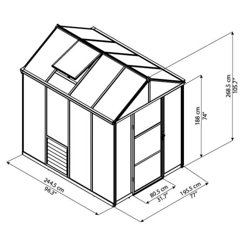 Palram - Canopia | 6x8 Ft Glory Greenhouse Kit - Gray With 10mm Twin-wall Polycarbonate Glazing