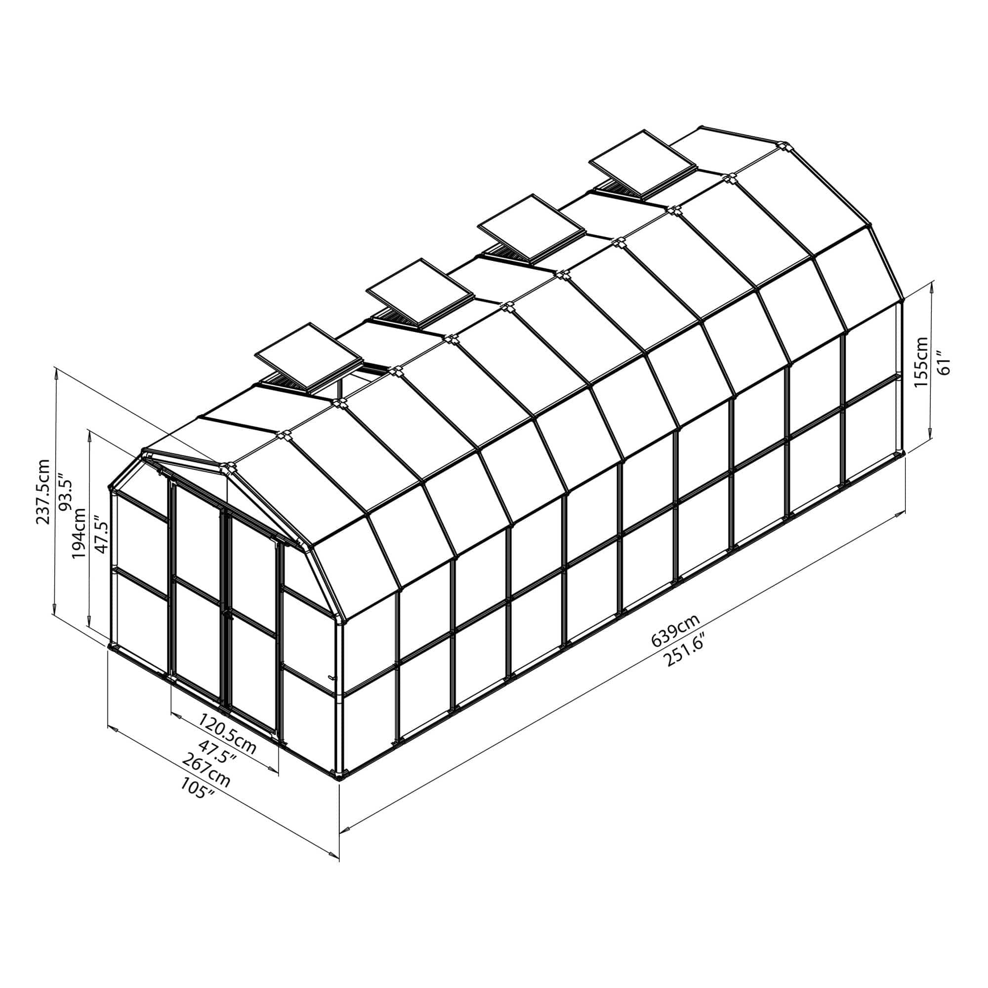 Palram - Canopia | Grand Gardener Greenhouse Kit - 8 Ft Wide - Clear With 0.8mm Polycarbonate Glazing