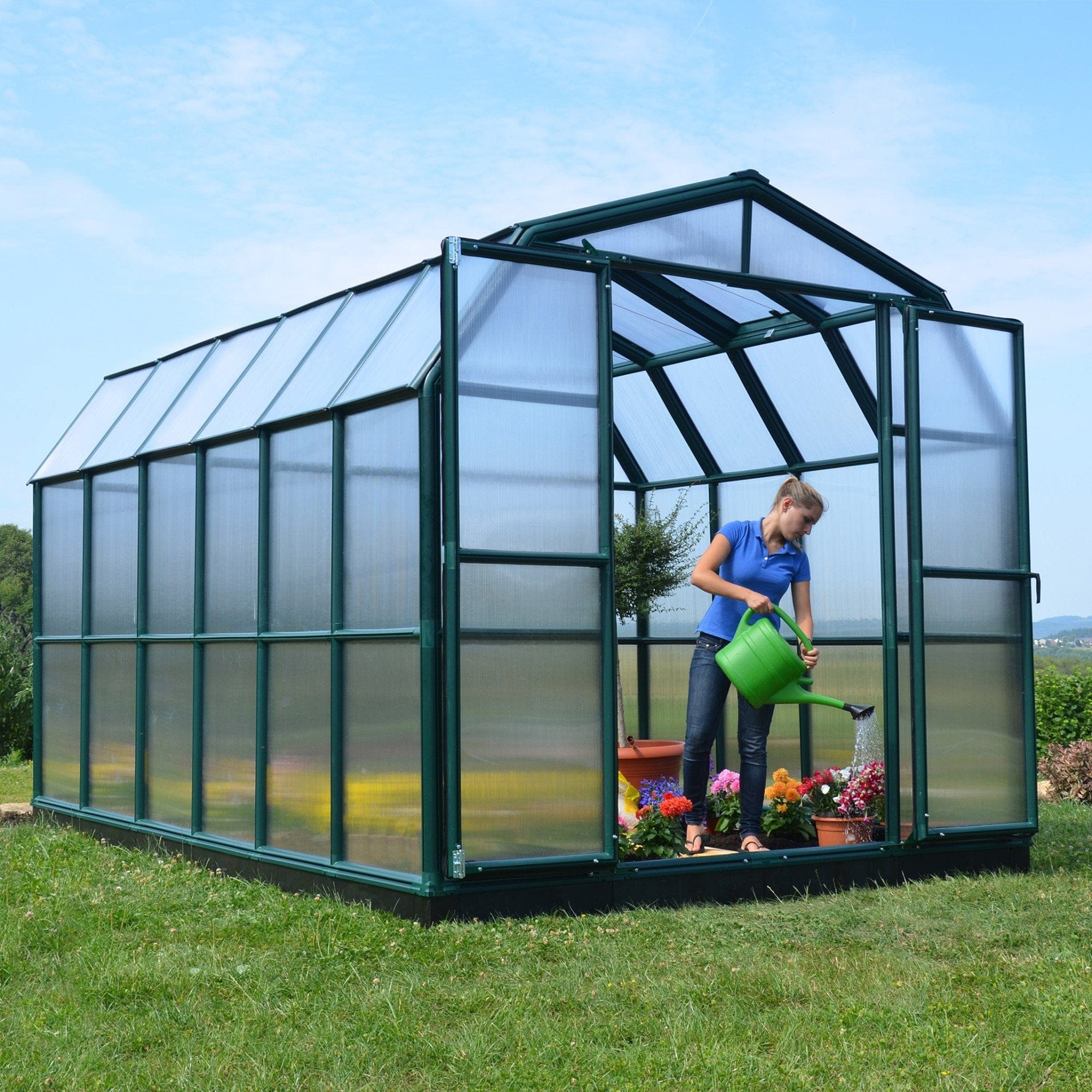 Palram - Canopia | Grand Gardener Greenhouse Kit - 8 Ft Wide - Green With 6mm Twin-wall Polycarbonate Glazing