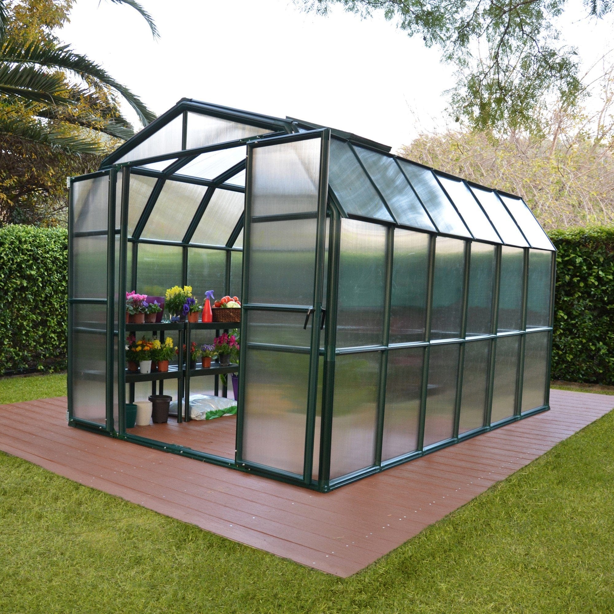 Palram - Canopia | Grand Gardener Greenhouse Kit - 8 Ft Wide - Green With 6mm Twin-wall Polycarbonate Glazing