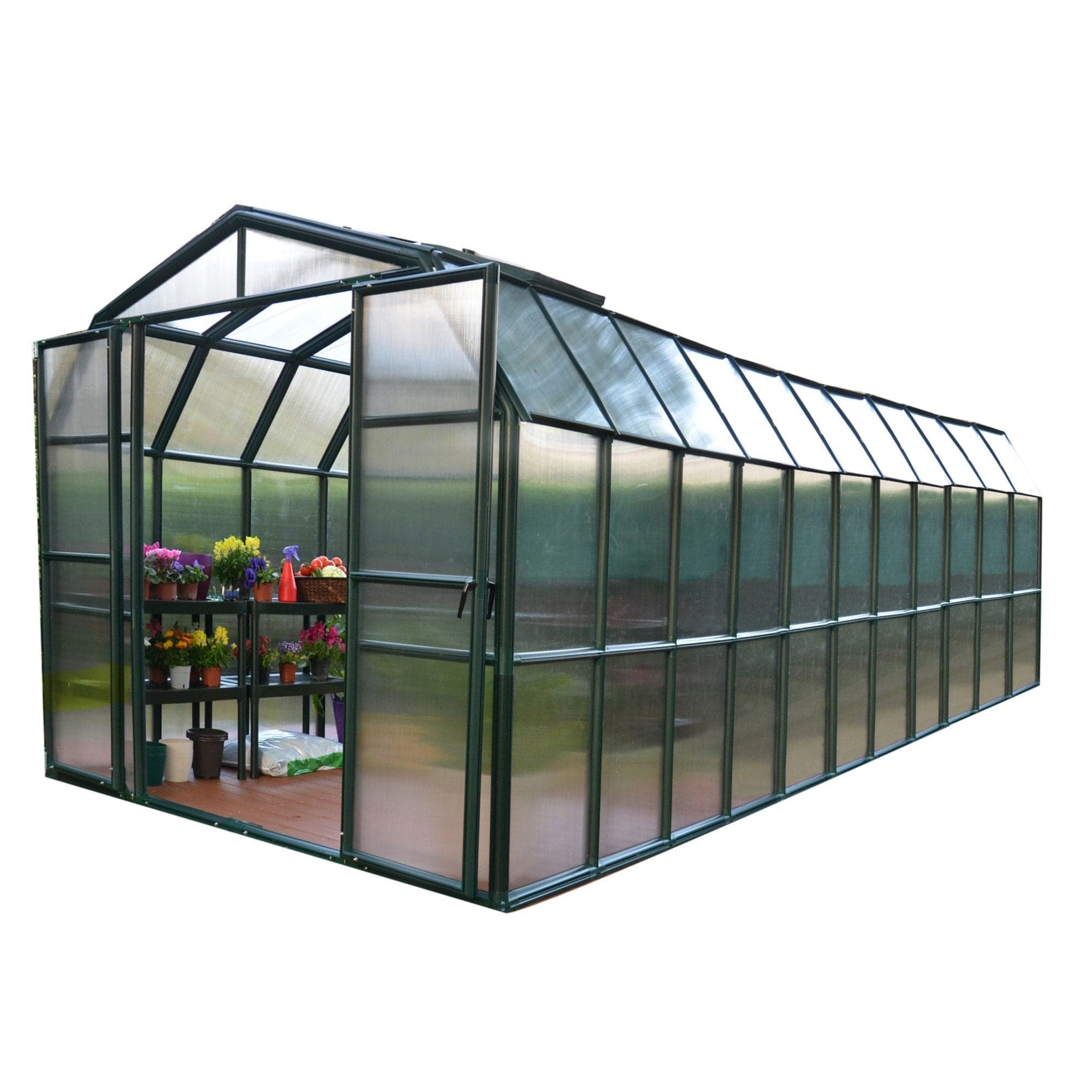 Palram - Canopia | Grand Gardener Greenhouse Kit - 8 Ft Wide - Green With 6mm Twin-wall Polycarbonate Glazing