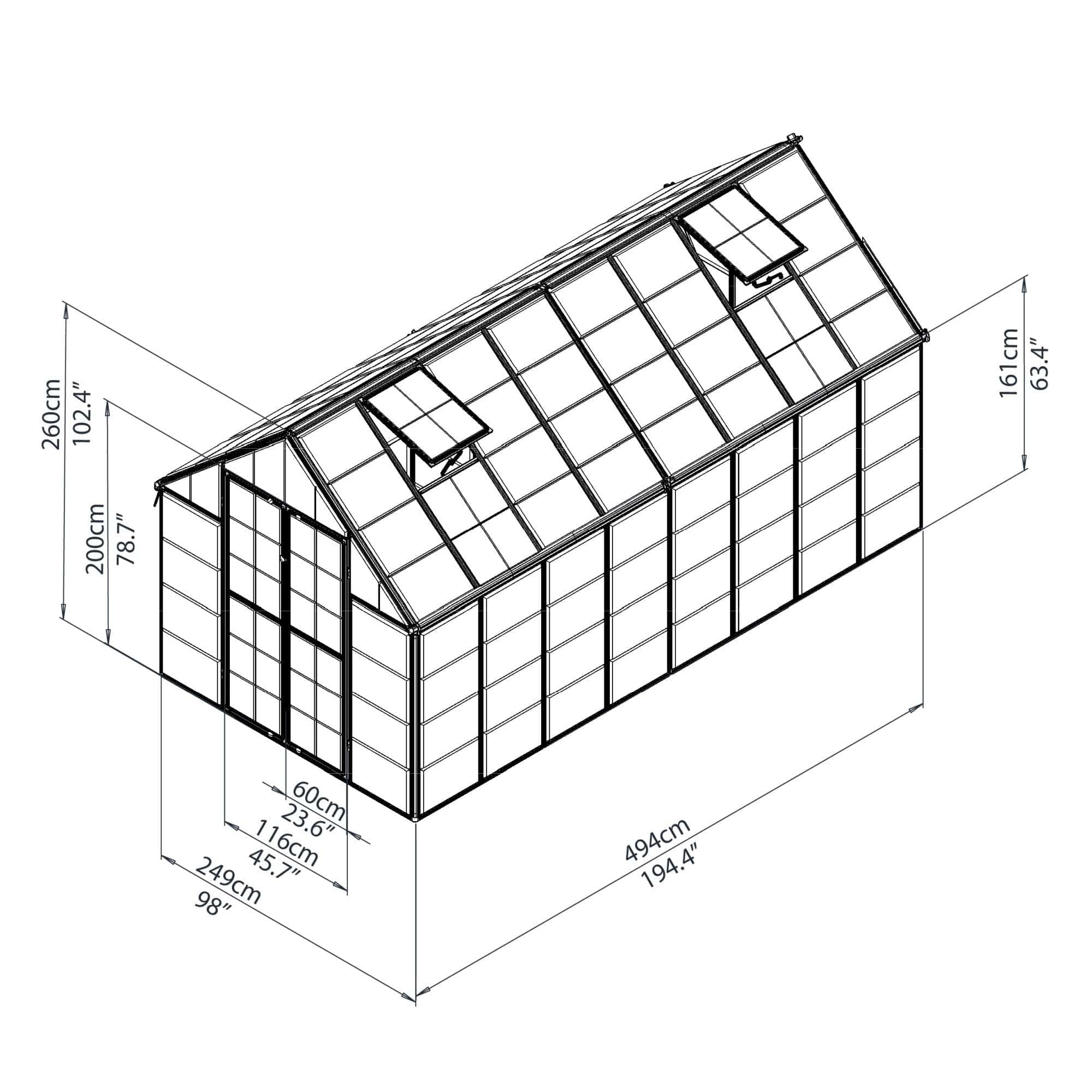 Palram - Canopia | Snap & Grow Greenhouse Kit - 8 Ft Wide - Silver With 0.8mm Polycarbonate Glazing