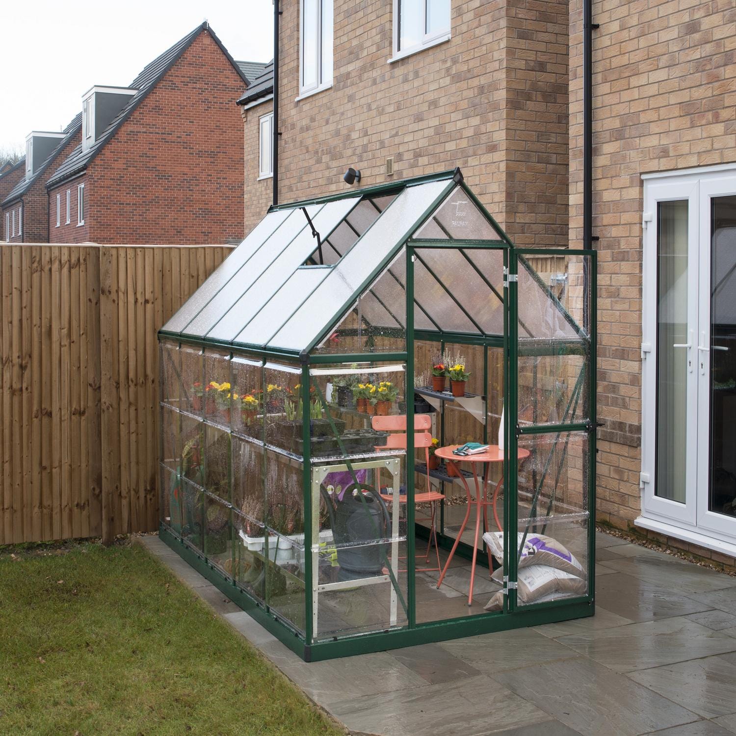 Palram - Canopia | 6x10 Ft Hybrid Greenhouse Kit - Green With 0.8mm Polycarbonate Glazing